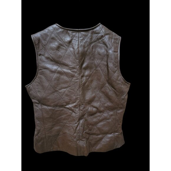 Mixit Brown Quilted Genuine Leather Sleeveless Vest With Zipper Closure Womens S - Picture 3 of 4